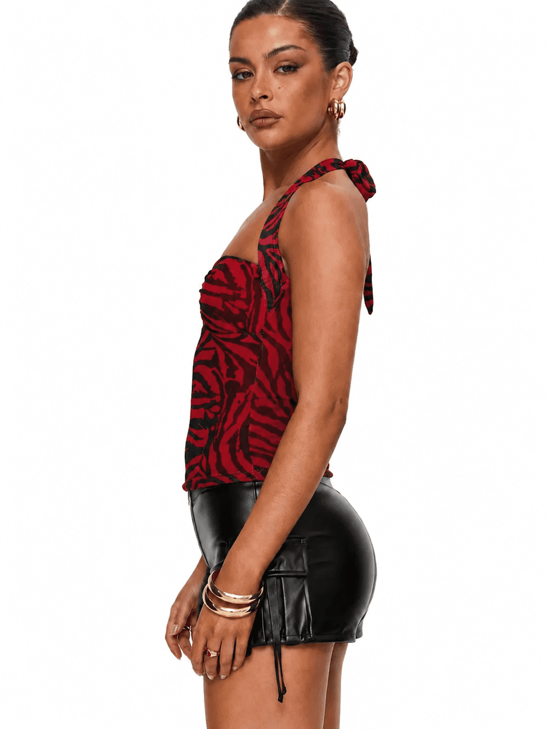 Obsession Nikki Outfit Costume – Red Zebra Halter Top & Faux Leather Shorts 2